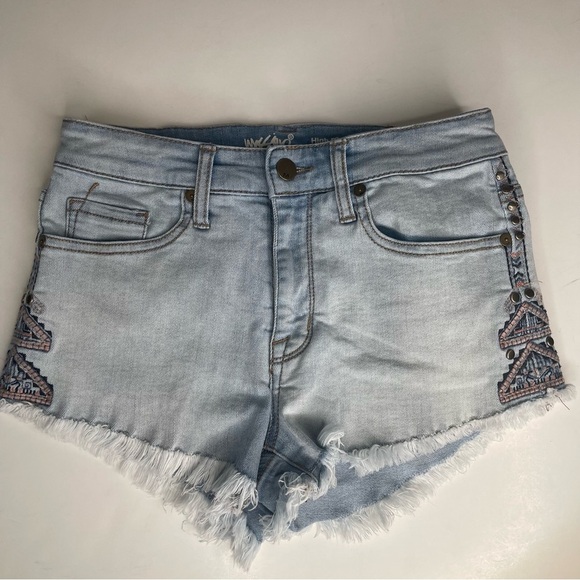 Mossimo High Rise Jean Short Embroidered Bohemian Style - Picture 6 of 16